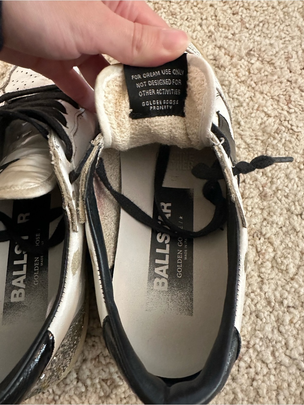 Golden Goose White Leather Ball Star Sneaker with Black Star & Silver Heel - Picture 6 of 9